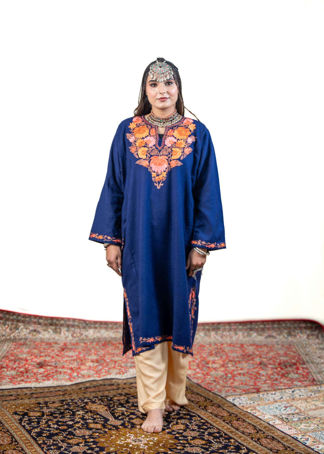 KASHMIRI AARI WORK PHERAN - ROYAL BLUE - ARTISANS KASHMIR