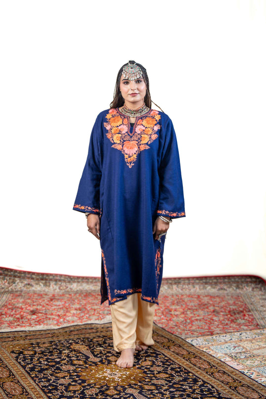 KASHMIRI AARI WORK PHERAN - ROYAL BLUE - ARTISANS KASHMIR
