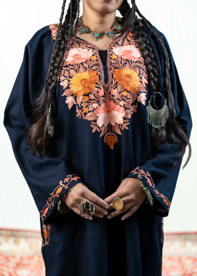 KASHMIRI AARI WORK PHERAN - BLACK - ARTISANS KASHMIR