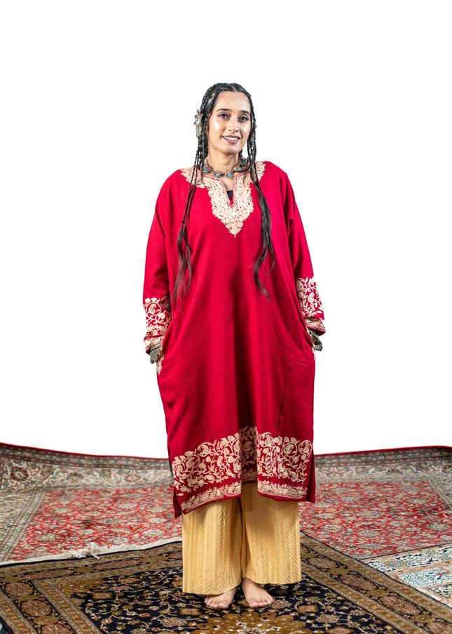KASHMIRI AARI WORK PHERAN - BRILLIANT RED (Copy) - ARTISANS KASHMIR