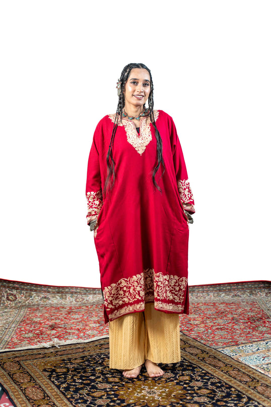KASHMIRI AARI WORK PHERAN - BRILLIANT RED (Copy) - ARTISANS KASHMIR