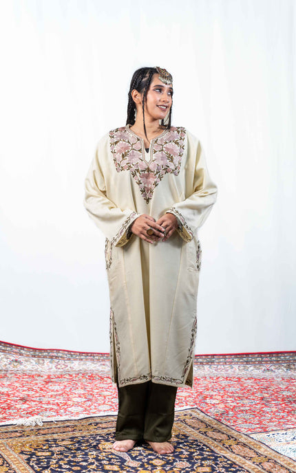 KASHMIRI AARI WORK PHERAN - PEARL WHITE - ARTISANS KASHMIR