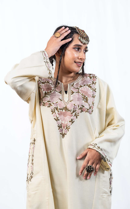 KASHMIRI AARI WORK PHERAN - PEARL WHITE - ARTISANS KASHMIR