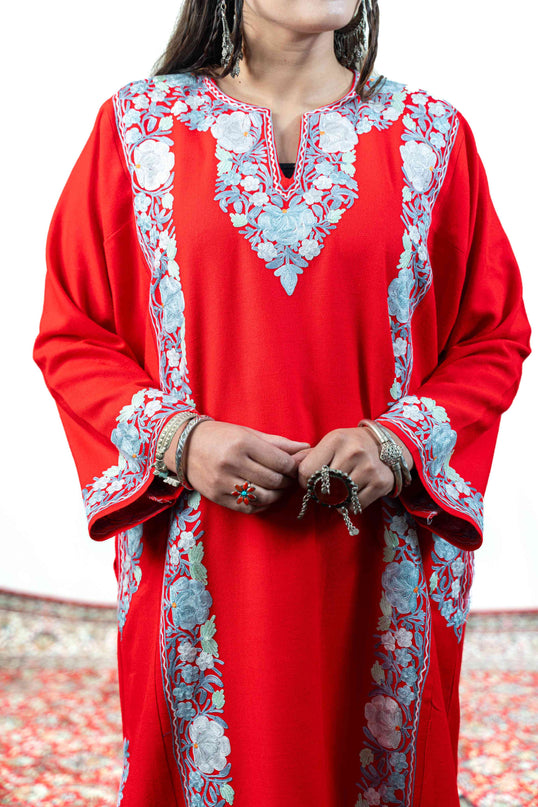KASHMIRI AARI WORK PHERAN - MAJESTIC RED - ARTISANS KASHMIR