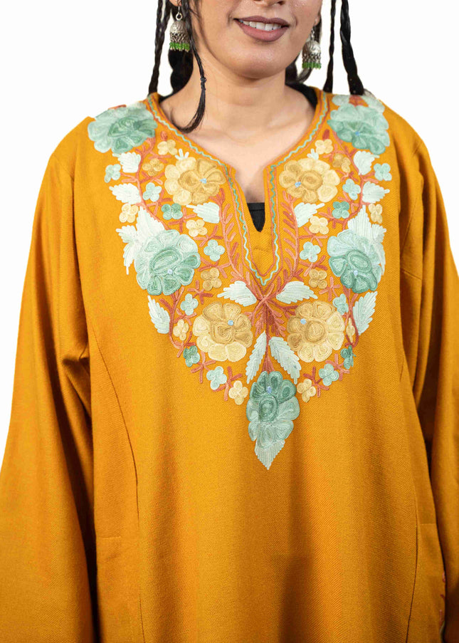 KASHMIRI AARI WORK PHERAN - MUSTARD - ARTISANS KASHMIR