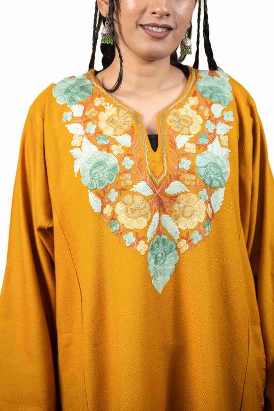 KASHMIRI AARI WORK PHERAN - MUSTARD - ARTISANS KASHMIR