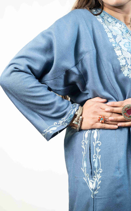 KASHMIRI AARI WORK PHERAN- TEAL - ARTISANS KASHMIR