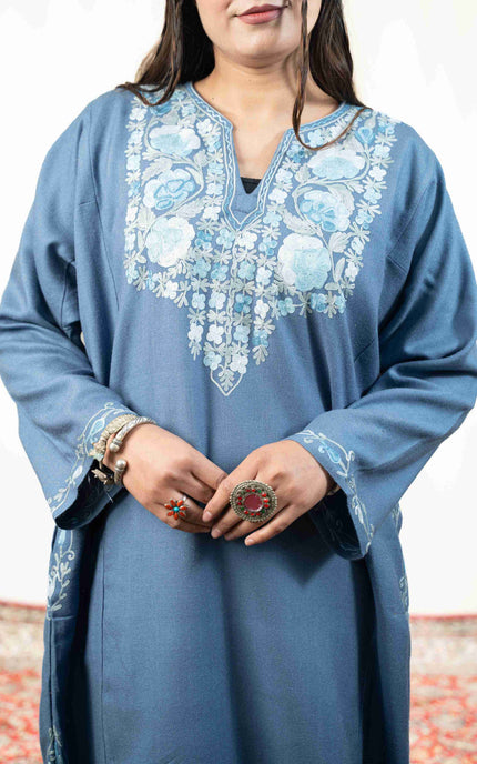 KASHMIRI AARI WORK PHERAN- TEAL - ARTISANS KASHMIR