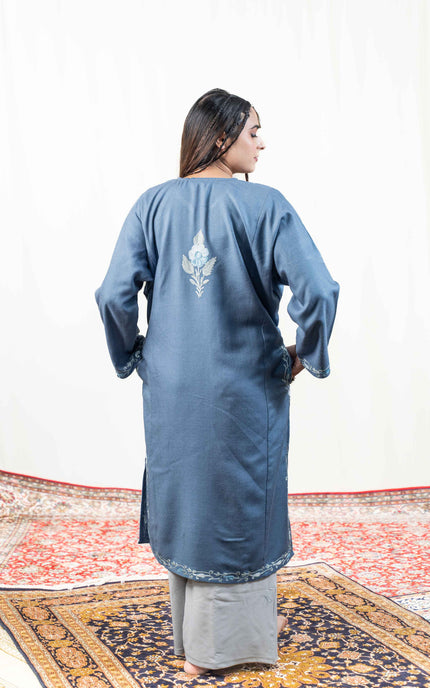 KASHMIRI AARI WORK PHERAN- TEAL - ARTISANS KASHMIR