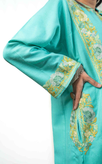 KASHMIRI AARI WORK PHERAN - TURQUOISE - ARTISANS KASHMIR