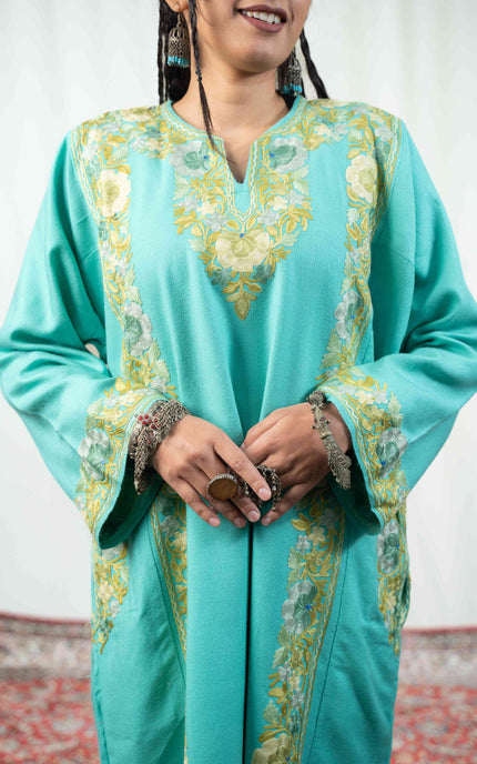 KASHMIRI AARI WORK PHERAN - TURQUOISE - ARTISANS KASHMIR