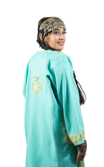 KASHMIRI AARI WORK PHERAN - TURQUOISE - ARTISANS KASHMIR