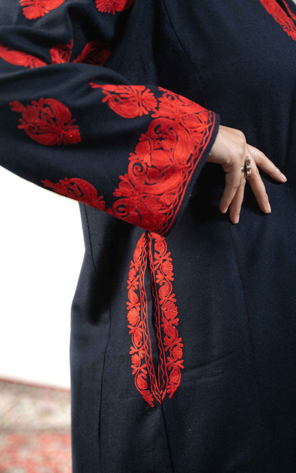 KASHMIRI RED AARI WORK PHERAN - BLACK - ARTISANS KASHMIR