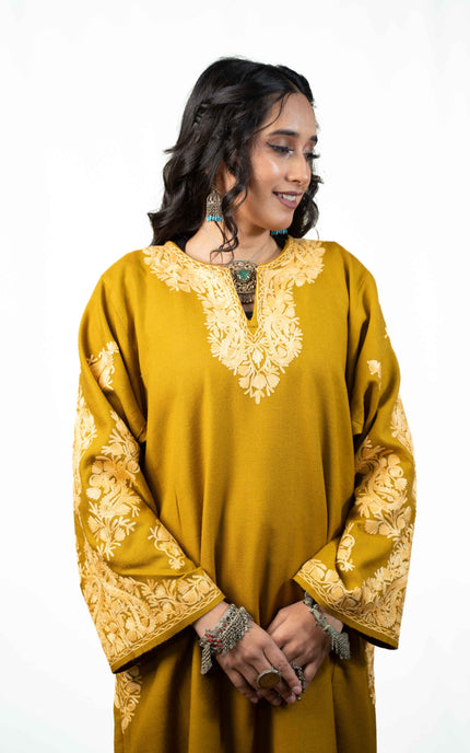 KASHMIRI AARI WORK PHERAN - MUSTARD - ARTISANS KASHMIR