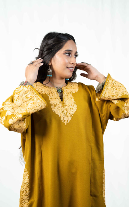 KASHMIRI AARI WORK PHERAN - MUSTARD - ARTISANS KASHMIR