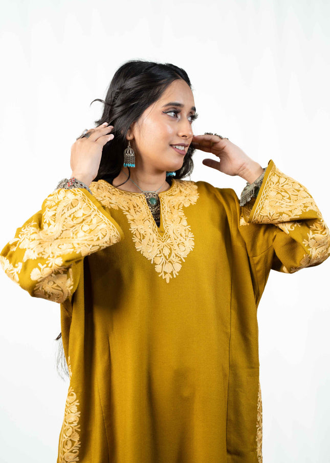 KASHMIRI AARI WORK PHERAN - MUSTARD - ARTISANS KASHMIR