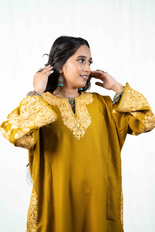 KASHMIRI AARI WORK PHERAN - MUSTARD - ARTISANS KASHMIR