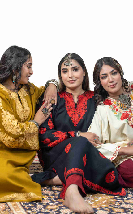 Kashmiri Aari Work Phiran - Mustard