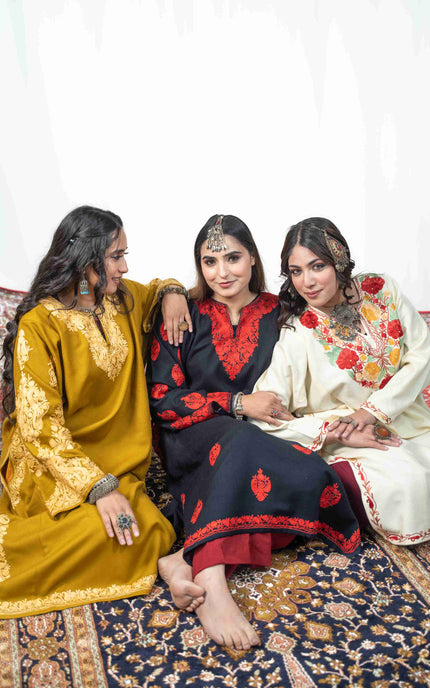 Kashmiri Aari Work Phiran - Mustard