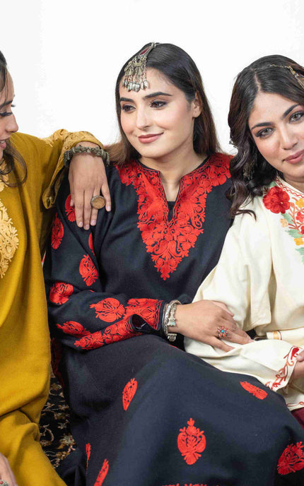 Kashmiri Aari Work Phiran - Mustard