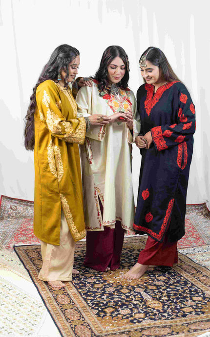 Kashmiri Aari Work Phiran - Mustard