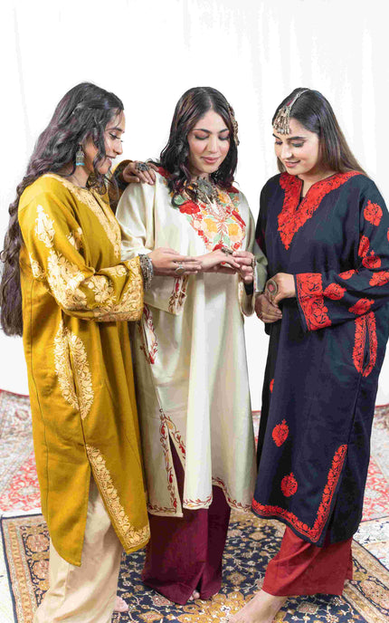 Kashmiri Aari Work Phiran - Mustard