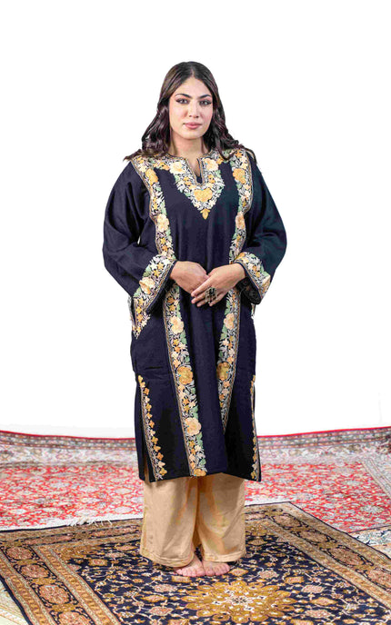 KASHMIRI RED AARI WORK PHERAN - BLACK | ABSHAR - ARTISANS KASHMIR