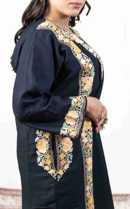 KASHMIRI RED AARI WORK PHERAN - BLACK | ABSHAR - ARTISANS KASHMIR