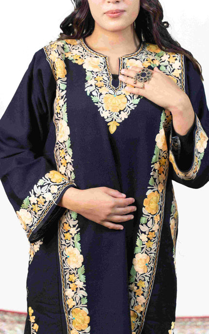 KASHMIRI RED AARI WORK PHERAN - BLACK | ABSHAR - ARTISANS KASHMIR