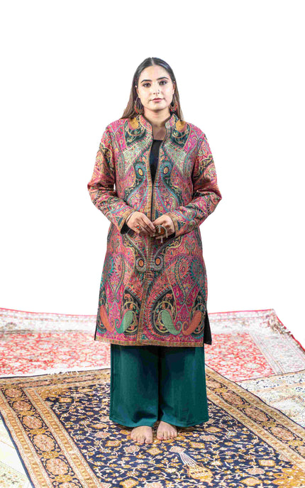 Kashmiri Kani With Aari Embrodiery Jacket - Designer Purple | Silk Long
