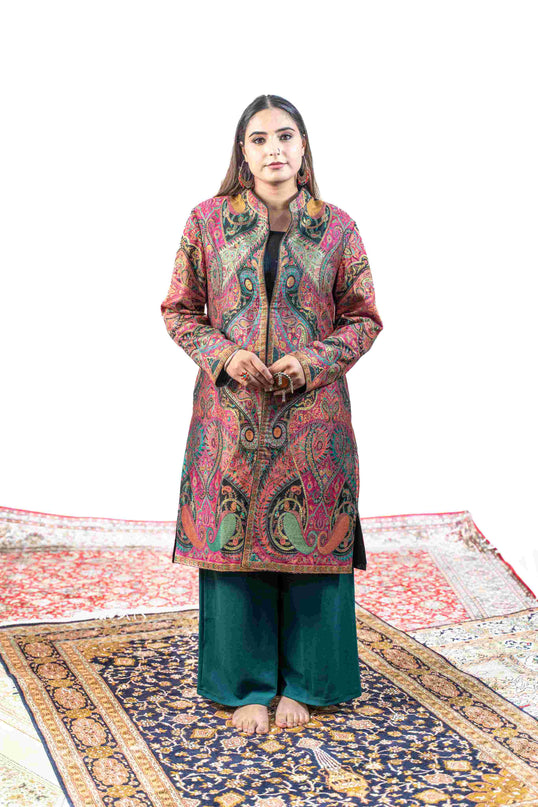 Kashmiri Kani With Aari Embrodiery Jacket - Designer Purple | Silk Long