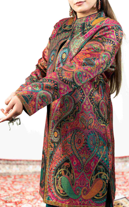 Kashmiri Kani With Aari Embrodiery Jacket - Designer Purple | Silk Long