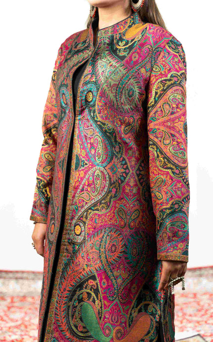 Kashmiri Kani With Aari Embrodiery Jacket - Designer Purple | Silk Long