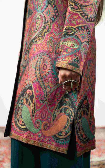 Kashmiri Kani With Aari Embrodiery Jacket - Designer Purple | Silk Long