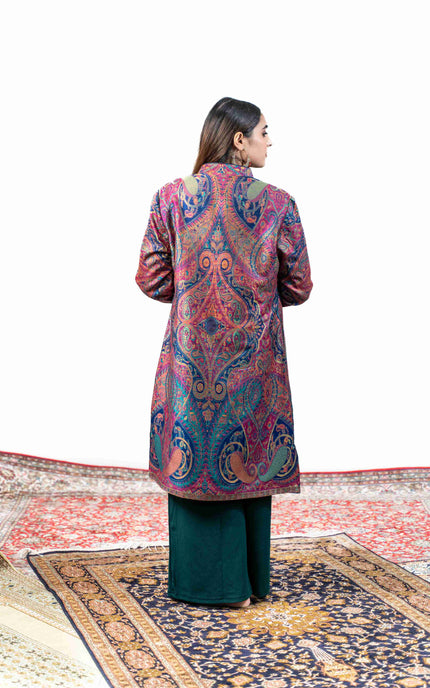 Kashmiri Kani With Zari Embroidery Jacket - Designer Blue Zari | Silk Long