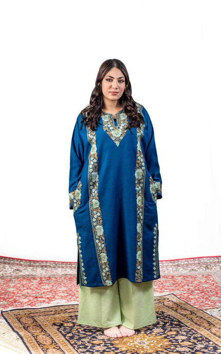 KASHMIRI AARI WORK PHERAN - LAPIS BLUE - ARTISANS KASHMIR