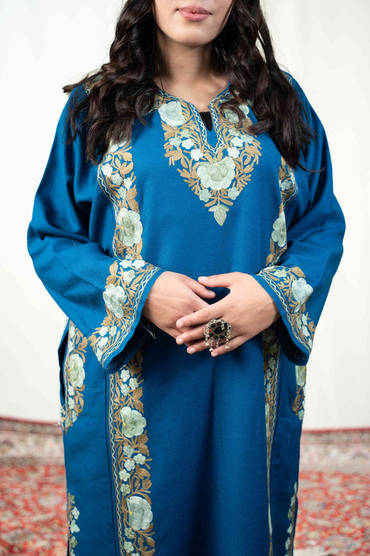 KASHMIRI AARI WORK PHERAN - LAPIS BLUE - ARTISANS KASHMIR