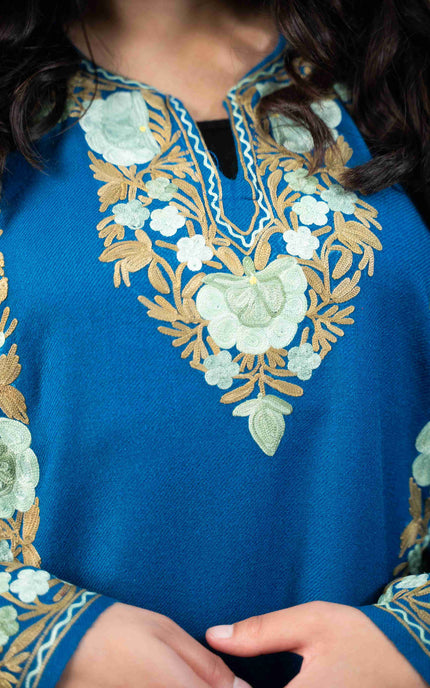 KASHMIRI AARI WORK PHERAN - LAPIS BLUE - ARTISANS KASHMIR