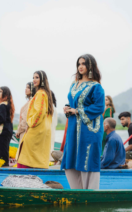 KASHMIRI AARI WORK PHERAN - LAPIS BLUE - ARTISANS KASHMIR