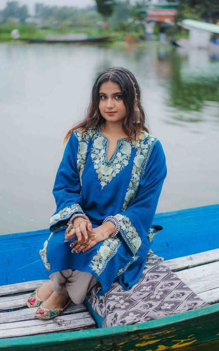 KASHMIRI AARI WORK PHERAN - LAPIS BLUE - ARTISANS KASHMIR