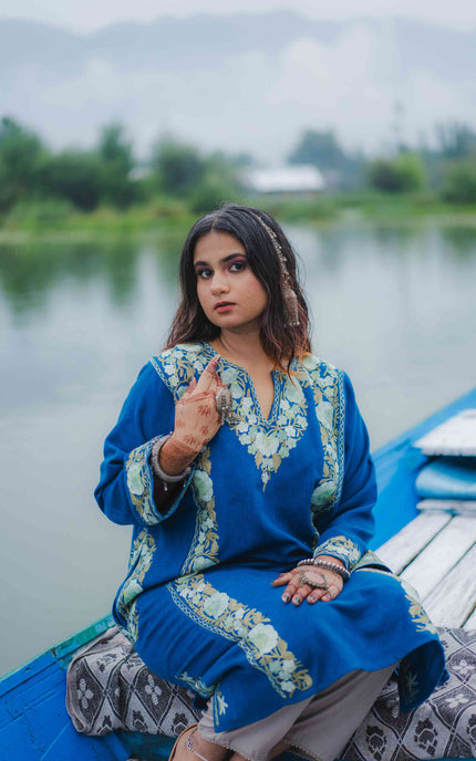 KASHMIRI AARI WORK PHERAN - LAPIS BLUE - ARTISANS KASHMIR