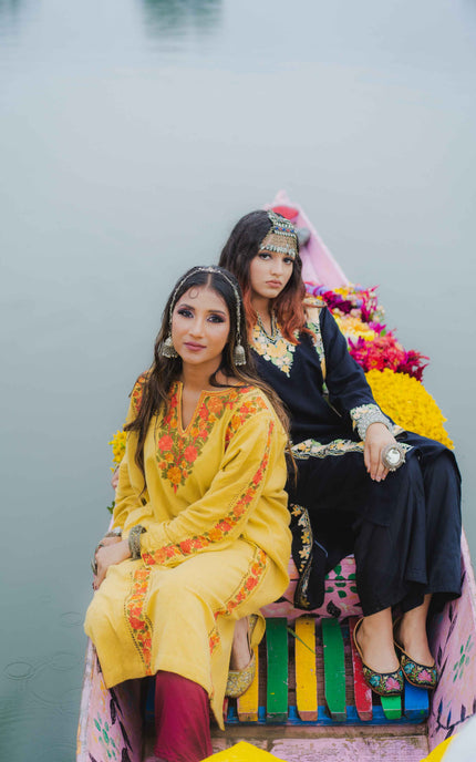 KASHMIRI AARI WORK PHERAN - YELLOW | FRINGE - ARTISANS KASHMIR