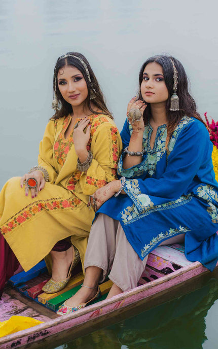 KASHMIRI AARI WORK PHERAN - YELLOW | FRINGE - ARTISANS KASHMIR