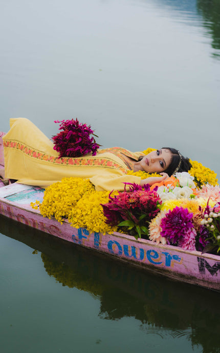 KASHMIRI AARI WORK PHERAN - YELLOW | FRINGE - ARTISANS KASHMIR