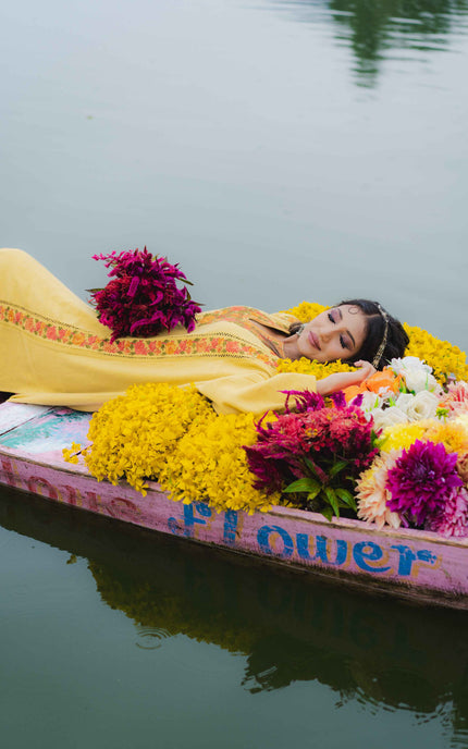 KASHMIRI AARI WORK PHERAN - YELLOW | FRINGE - ARTISANS KASHMIR