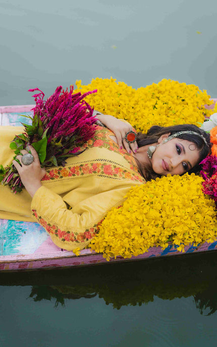 KASHMIRI AARI WORK PHERAN - YELLOW | FRINGE - ARTISANS KASHMIR