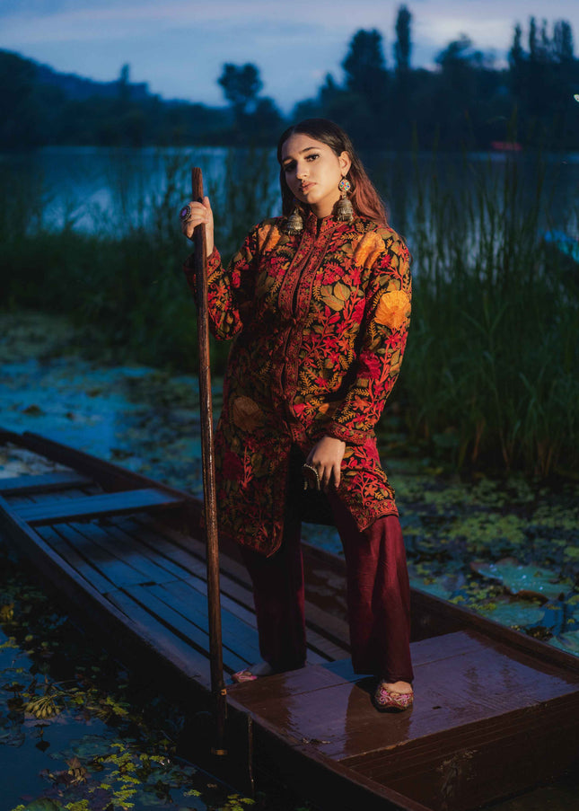 Kashmiri Jamawar Aari Work Jacket - Black | Pashm