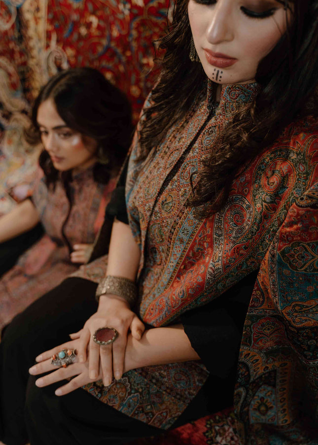 Kashmiri Kani Work Cape Coat - Multi Colour