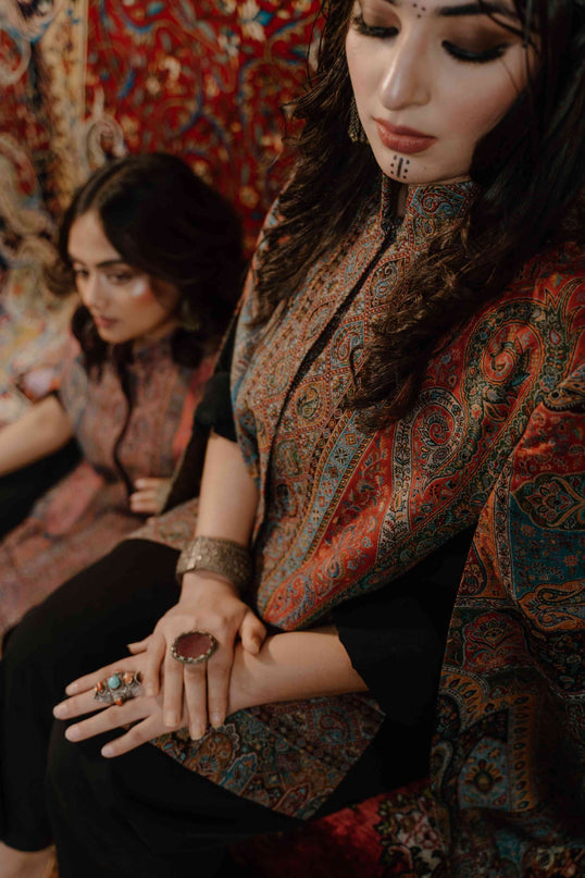 Kashmiri Kani Work Cape Coat - Multi Colour