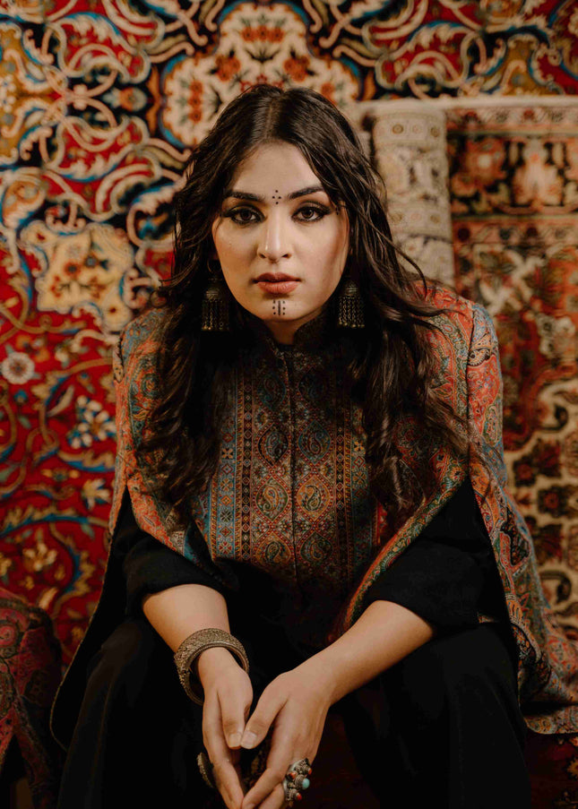 Kashmiri Kani Work Cape Coat - Multi Colour